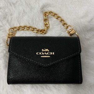 Coach Black Leather Wallet with Gold Chain Handle